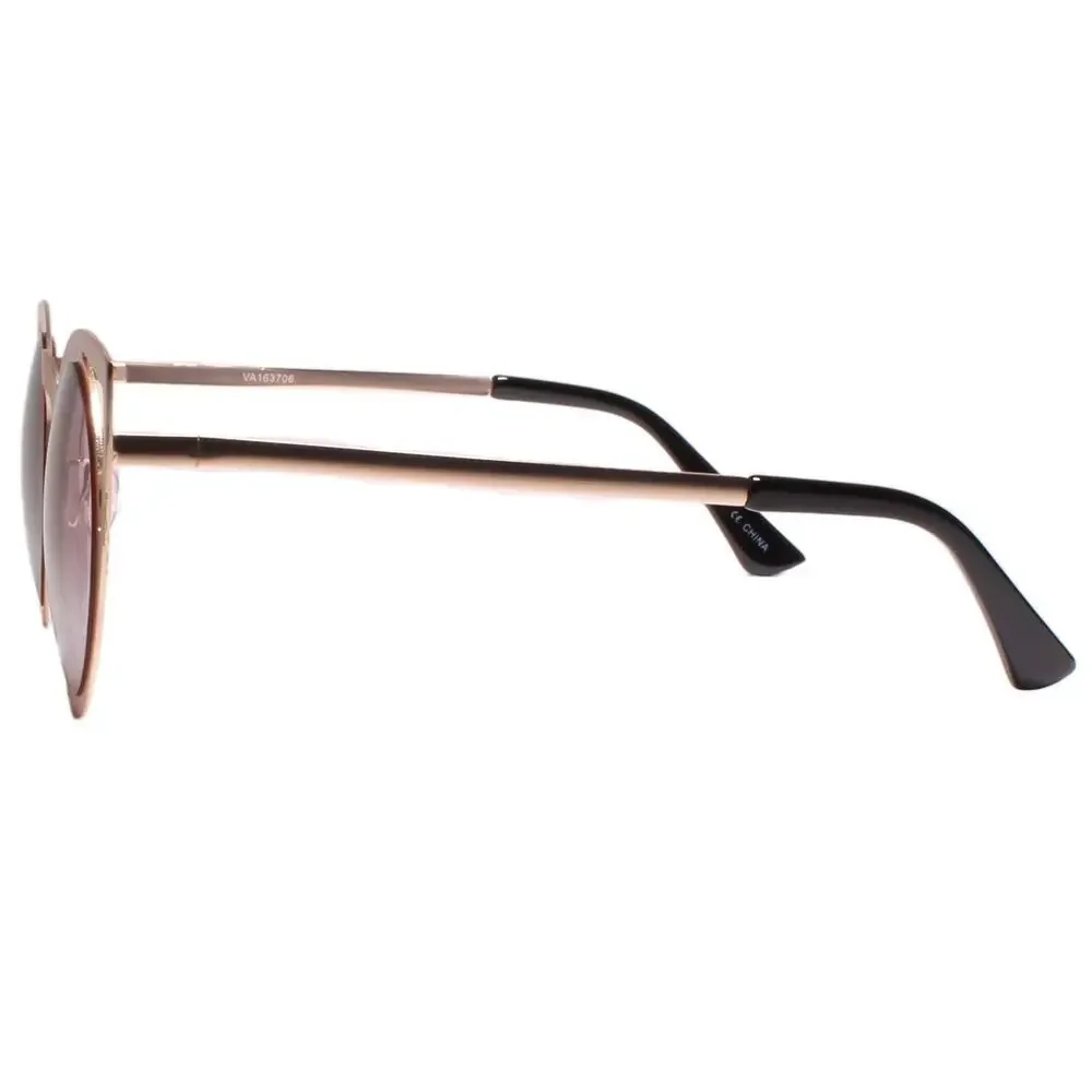 Stylish Chic Womens Green Mirrored Lens Round Cat Eye Sunglasses Gold Frame